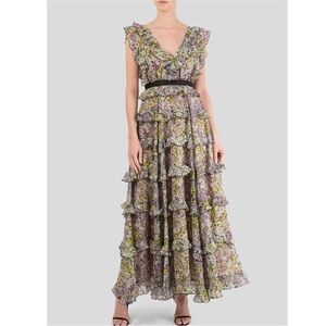 Beulah Women’s Dress Long Tiered Floral Print Sleeveless V- Neck Size Medium